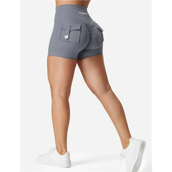 YEOREO Scrunch Workout Shorts High Waist Biker Yoga Booty Shorts with Pockets - Picture 5 of 6